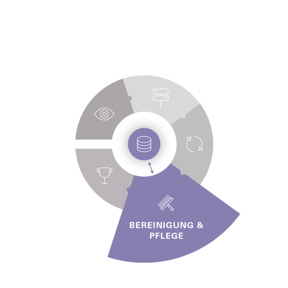 Prozessdiagramm, Segment „Bereinigung & Pflege“ hervorgehoben